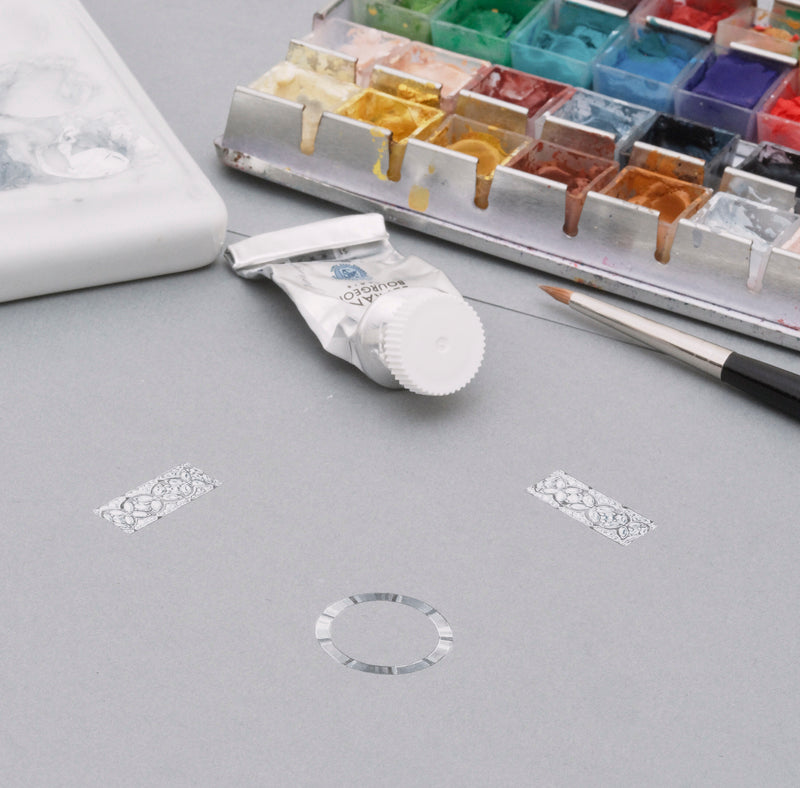 Dessin gouaché réalisée à la main d'une bague de naissance en diamants